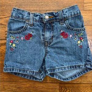 Vintage Jordache Girls Size 6 Denim Floral Embroidery Shorts Zipper Elastic